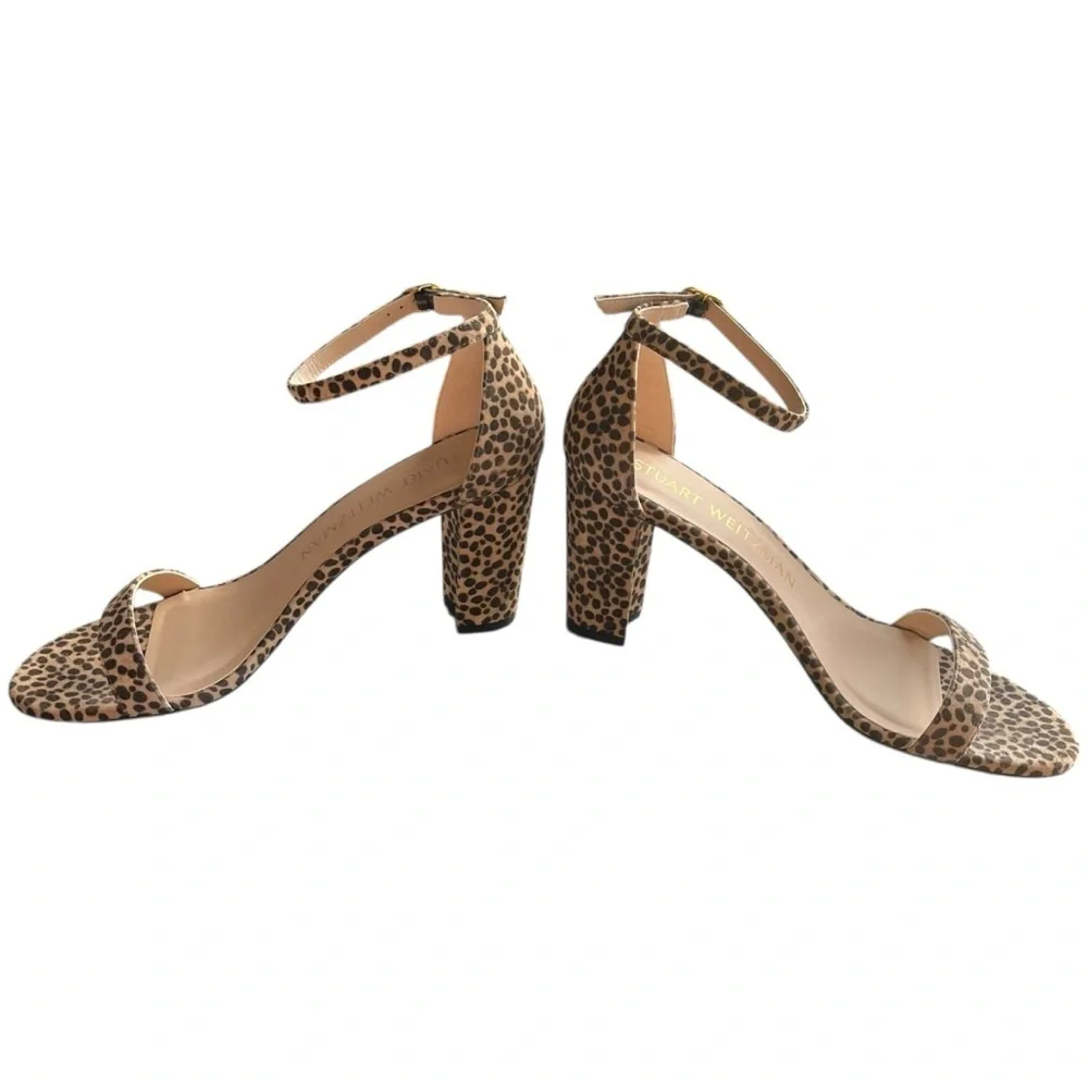 Stuart Weitzman Leopard Block Heel Ankle Strap Sandals Size 10 - Picture 4 of 10